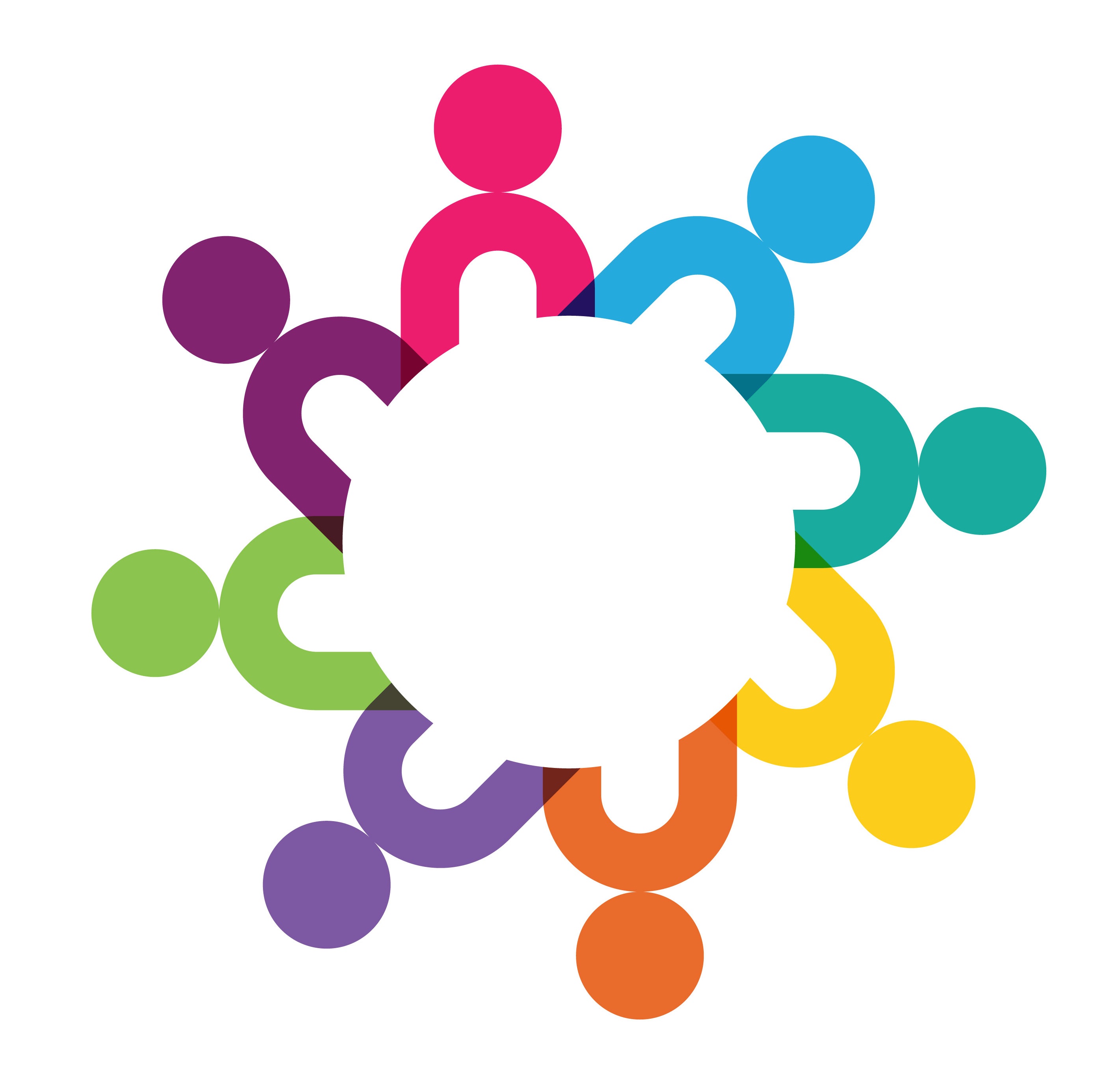 Top half of stick figures of different colours making a circle